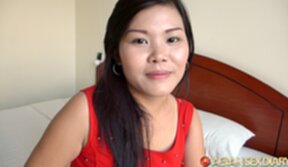 Chao strips red dress and rides cock and milks cum from cock