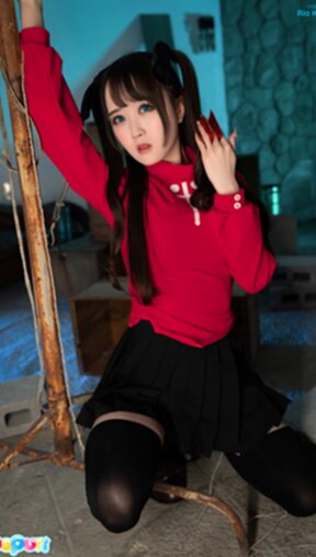 Ria Kurumi in red top and short black skirt exposing breasts and pussy