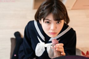 Kogal Hayakawa Natsumi in uniform on her knees sucking cock and facial