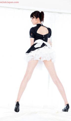 French maid Matsuda Anna giving handjob and sucking cum from her fingers