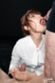 Head thrown back cumming in her mouth giving handjob
