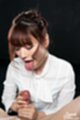 Mizuki looking down at hard cock giving handjob
