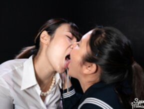 Office lady Hayase An cum in mouth and cum swapping with kogal Aida Miku