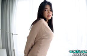 Jenny B strips on bed and rides cock