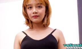 Namsai strips underwear and sucks cock and licks cum from her fingers