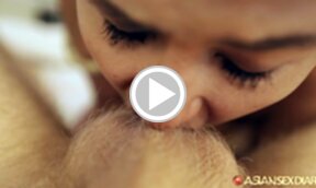 LBFM Bee stroking and sucking cock and giving handjob on her knees