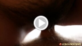 Long haired LBFM Kat sucking and riding cock and doggy style sex