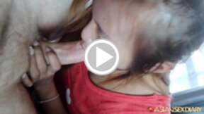 Ray on her knees licking and sucking cock